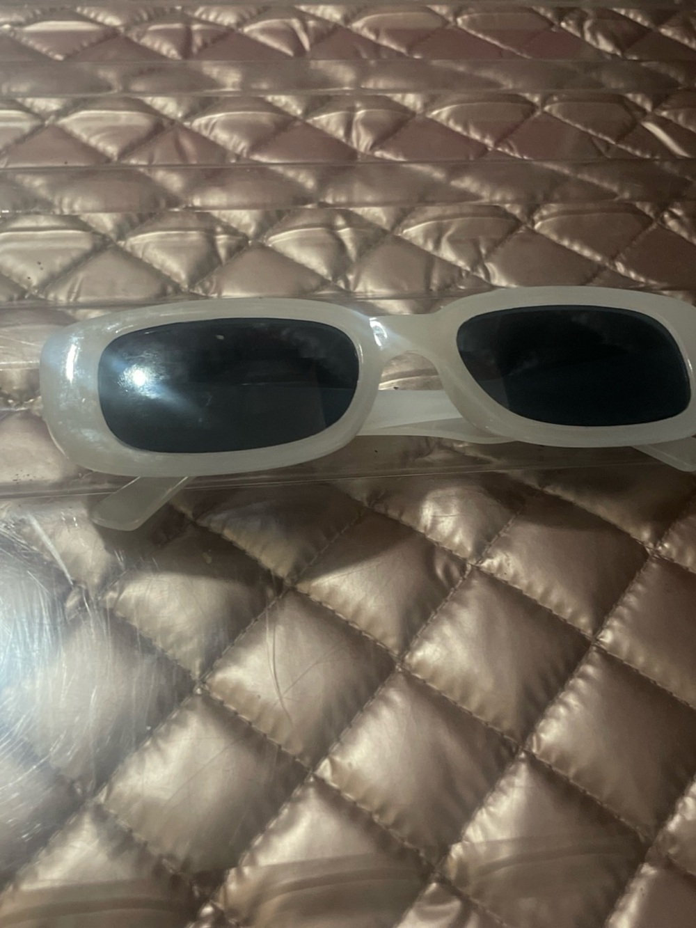 Frosted White Rectangular Sunglasses with Dark Lenses